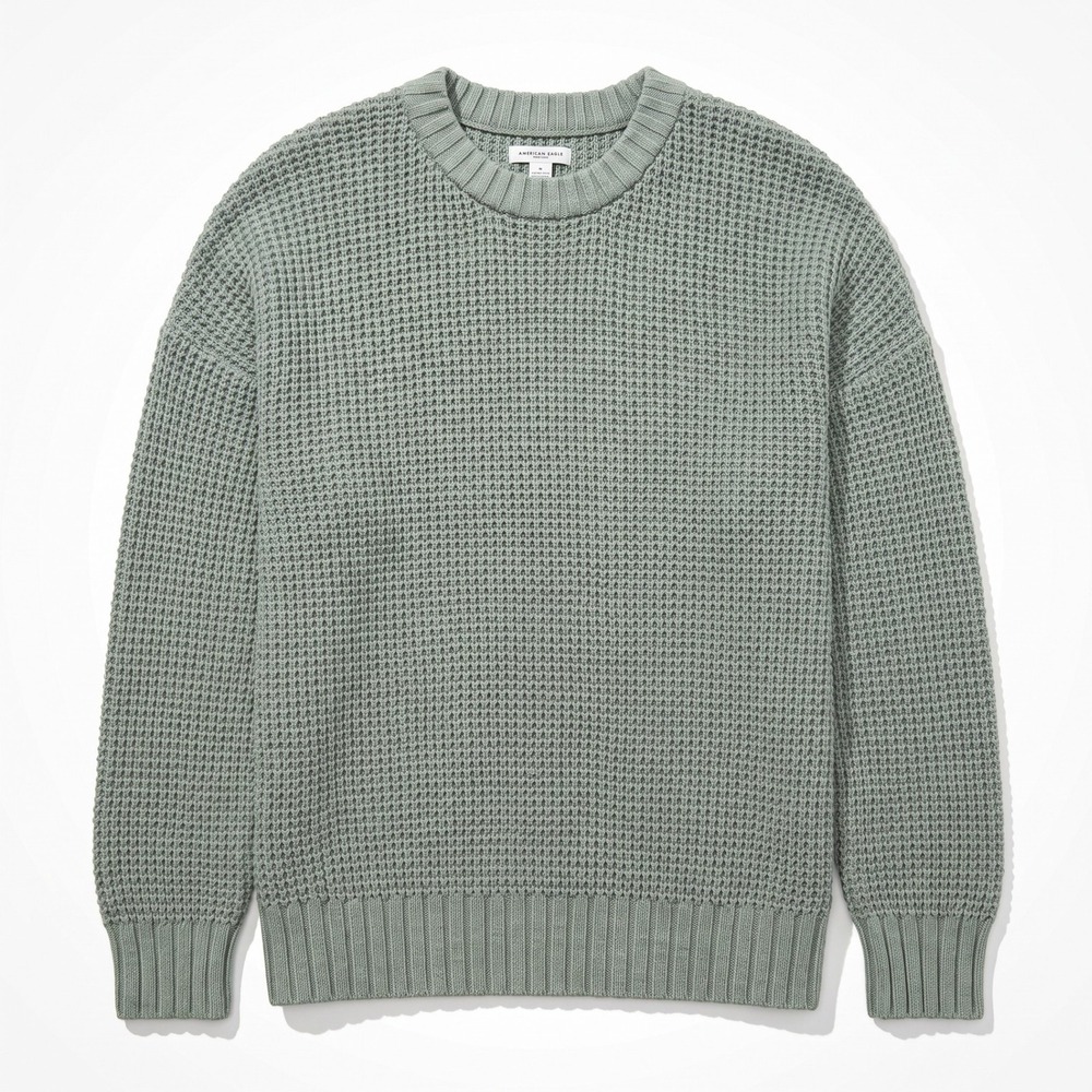 American Eagle XL Sage Green Womens Waffle Knit Sweater Vintage Casual Cozy